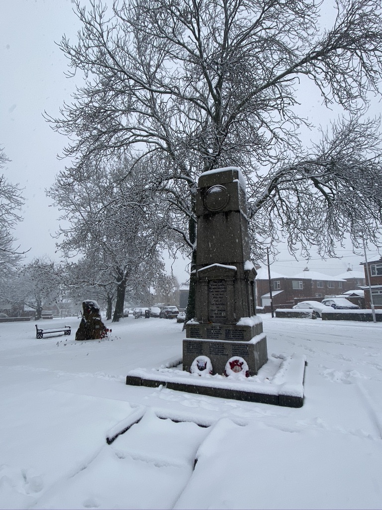 Gildersome cenotaph covered in snow