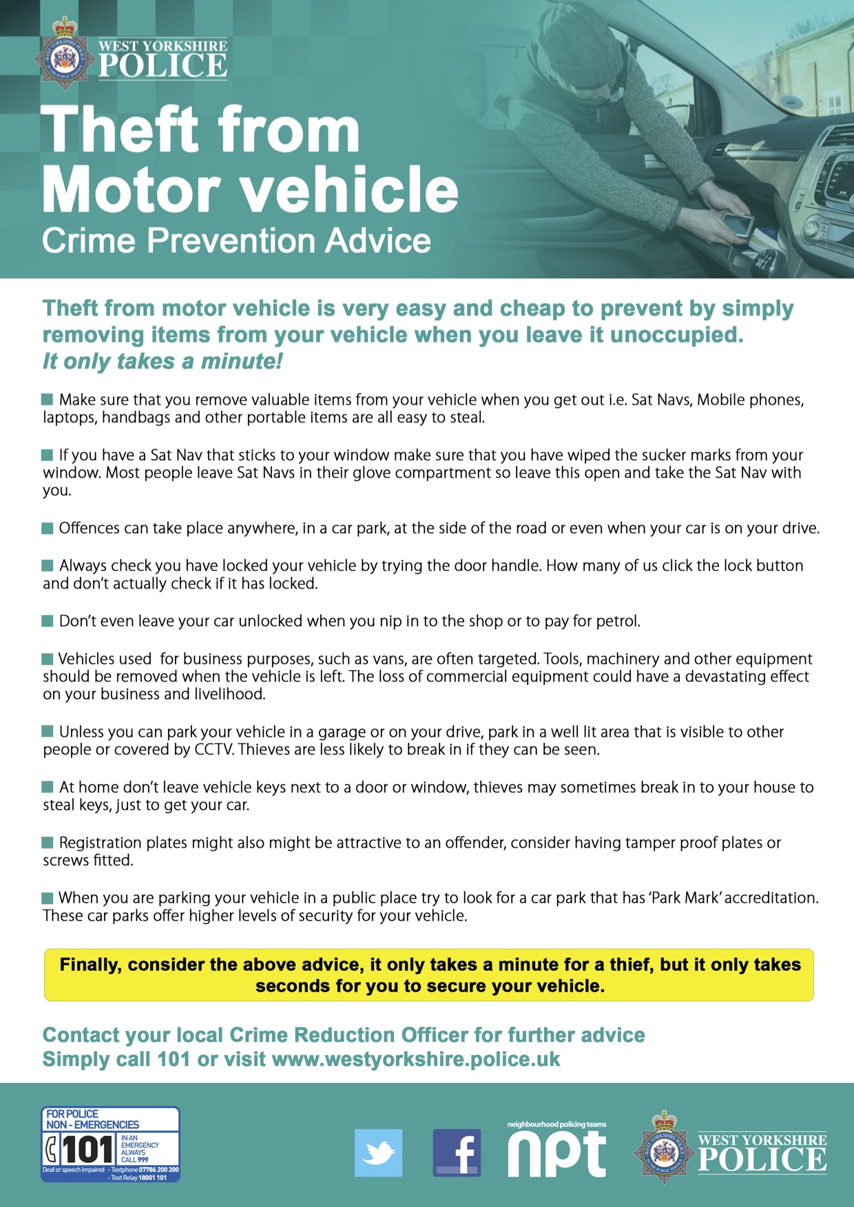Advice poster from police about Theft from Motor Vehicle
