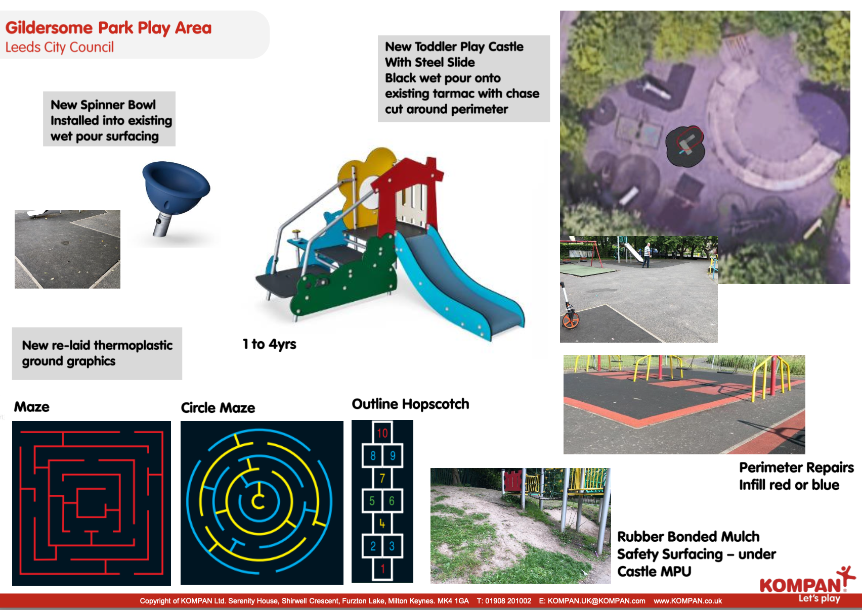 New equipment, blue spinner bowl, slide for 1-4 year olds, floor designs